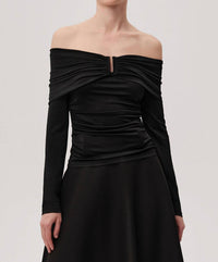 EXQUISE Jasmyn K.lonmg Sleeve Blouse in black - women's blouse - alternate view