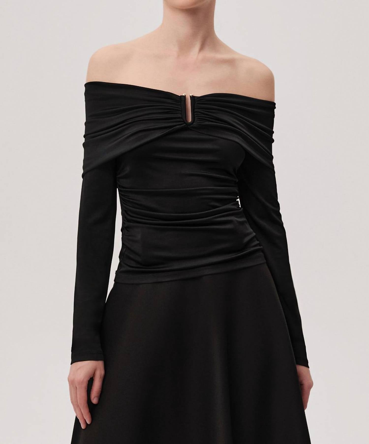 EXQUISE Jasmyn K.lonmg Sleeve Blouse in black - women's blouse - alternate view