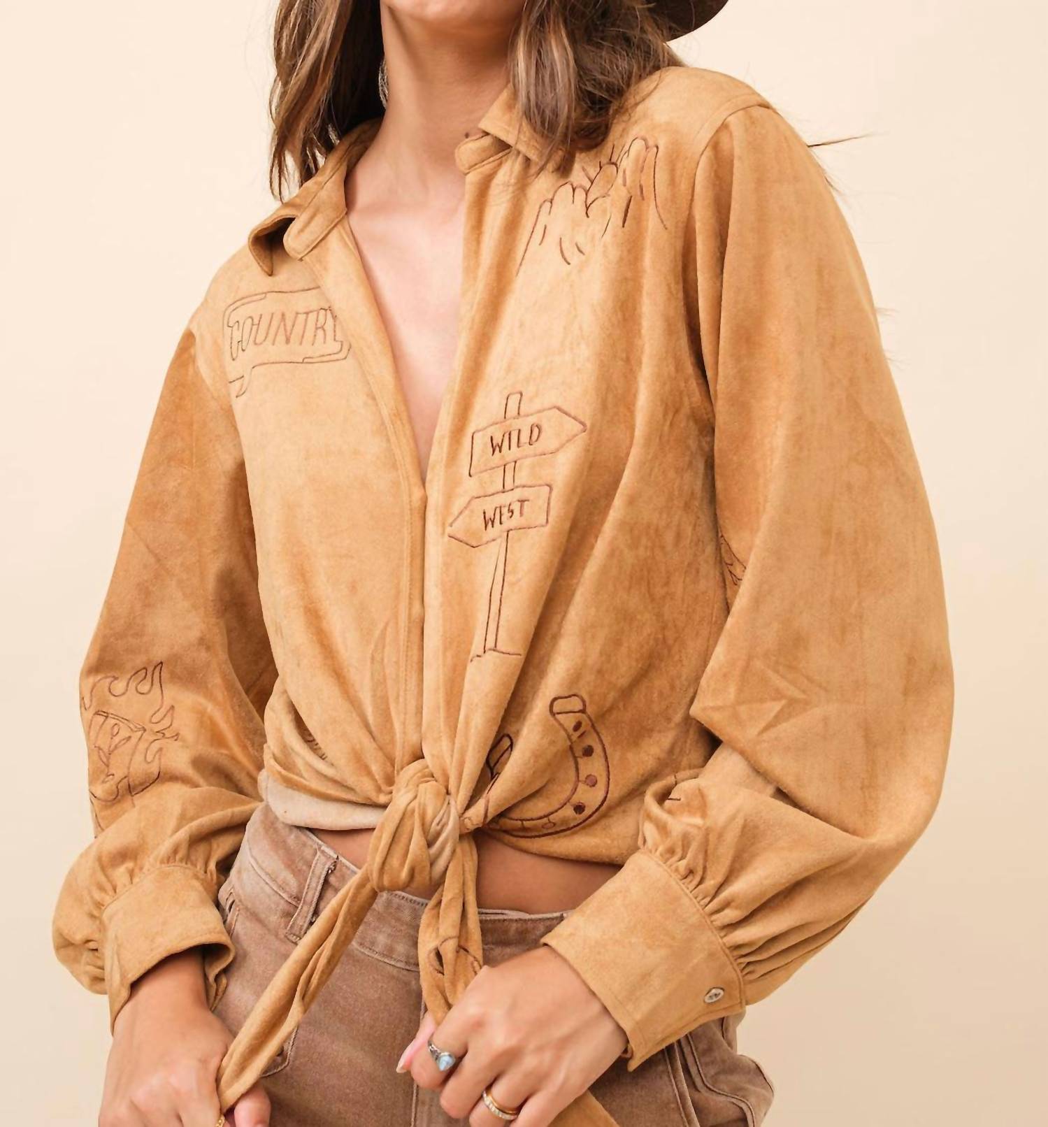 Blue B - Western Suede Tie Blouse