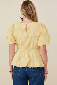 Hayden La - Lydia Crochet Eyelet Bubble Peplum Top