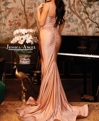 JESSICA ANGEL Ruched Fitted Nernaid Dress in ash rose - women's dress - detail view