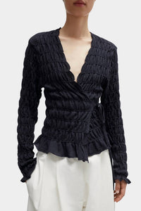 Cordera Merino Wool Gathered Cardigan in anthracite - women's cardigan