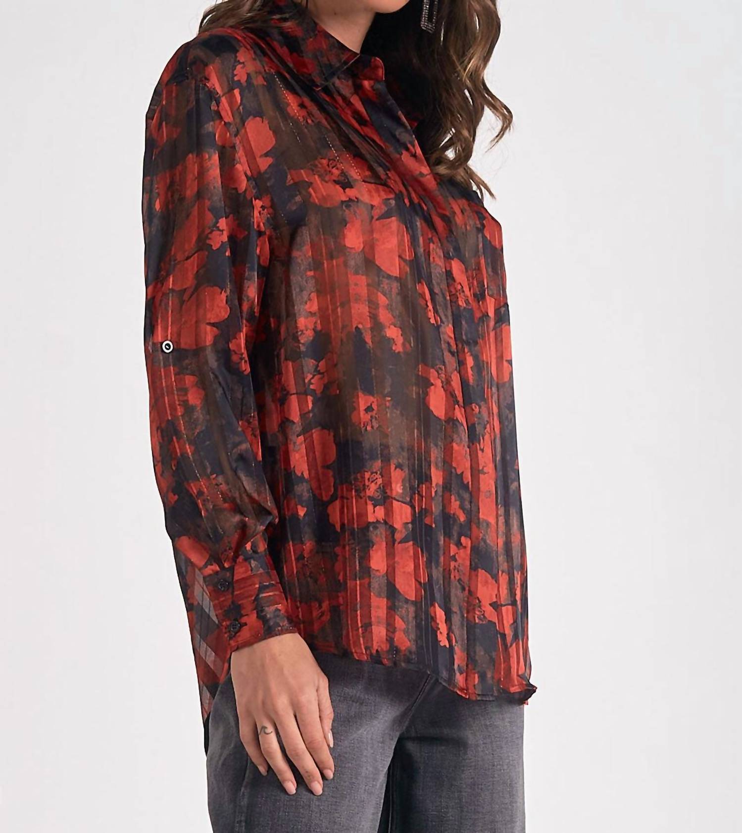 Elan - Pleated Button Up Shirt