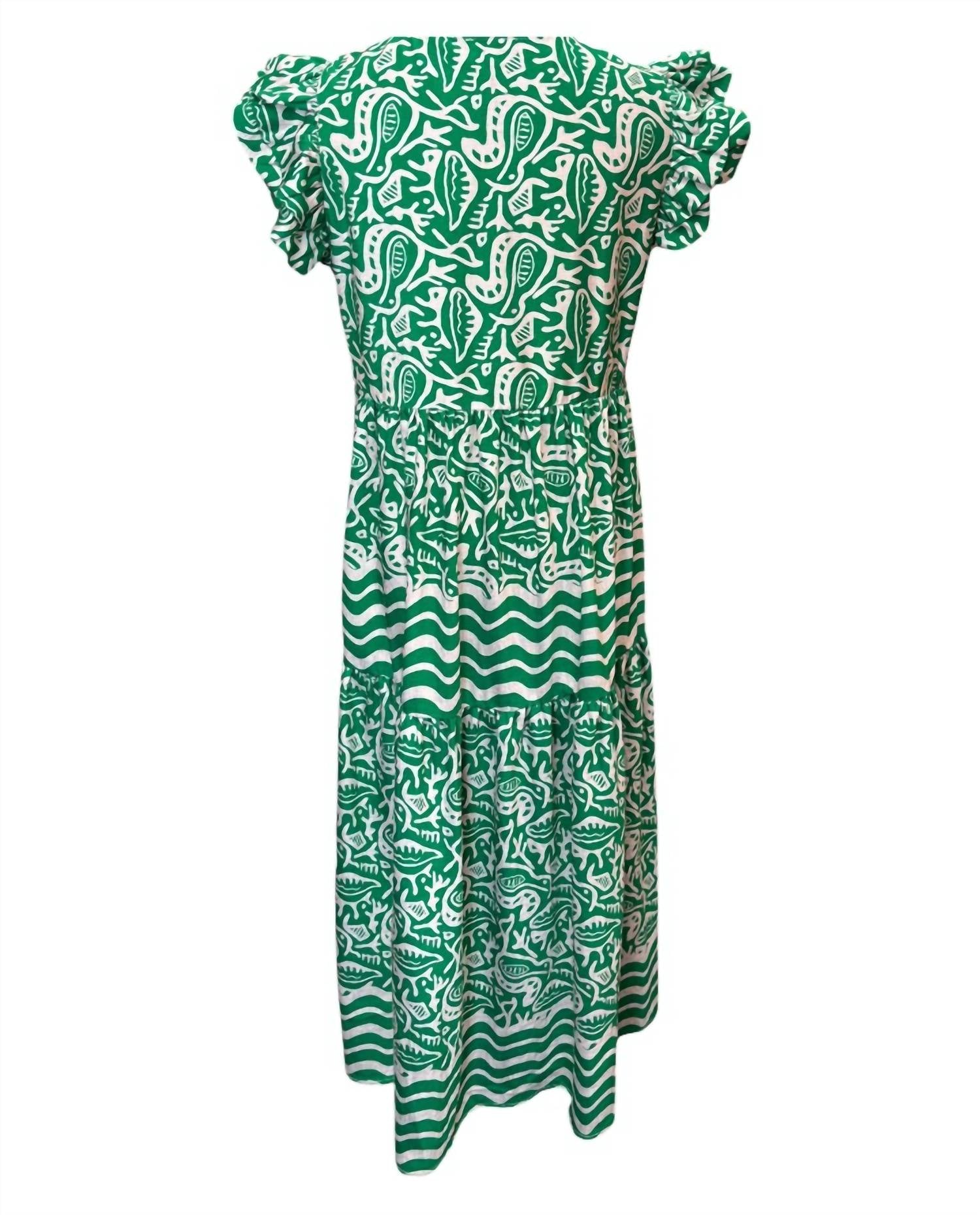 Jodifl Wave Ruffle Midi Dress in emerald green - women's dress - detail view