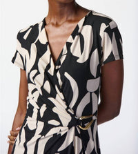 Joseph Ribkoff - Geometric Print Asymmetric Faux Wrap Dress