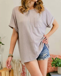 Boat Neck Short Sleeve Loose Fit Top Plus
