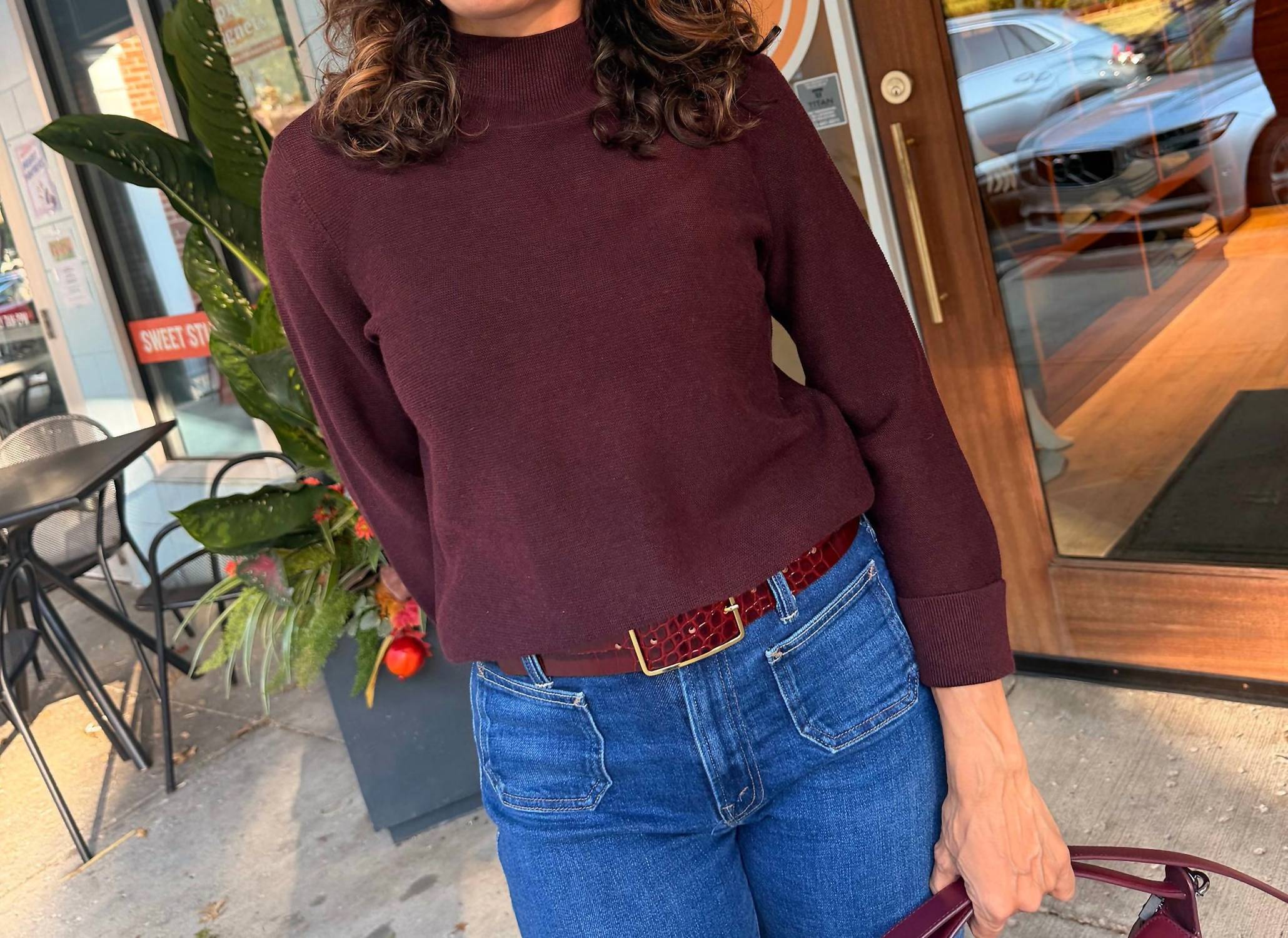 Repeat Cashmere - Quarter Sleeve Cotton Mockneck Top