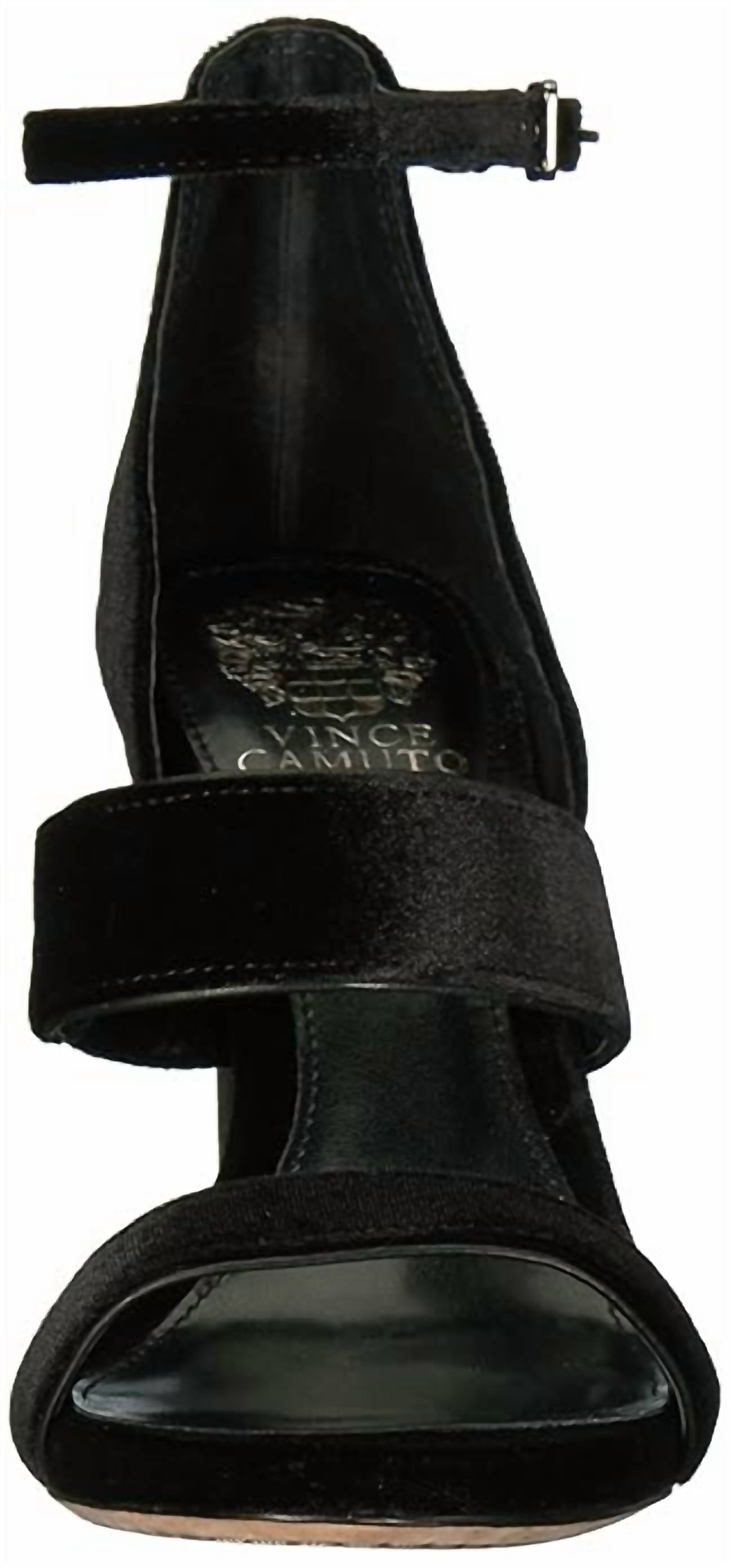 VINCE CAMUTO Women's Robeka Velvet Block Heel Sandals in black - women's sandal - detail view