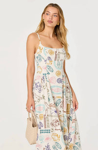 Astr - Ansley Novelty Print Linen Midi Dress