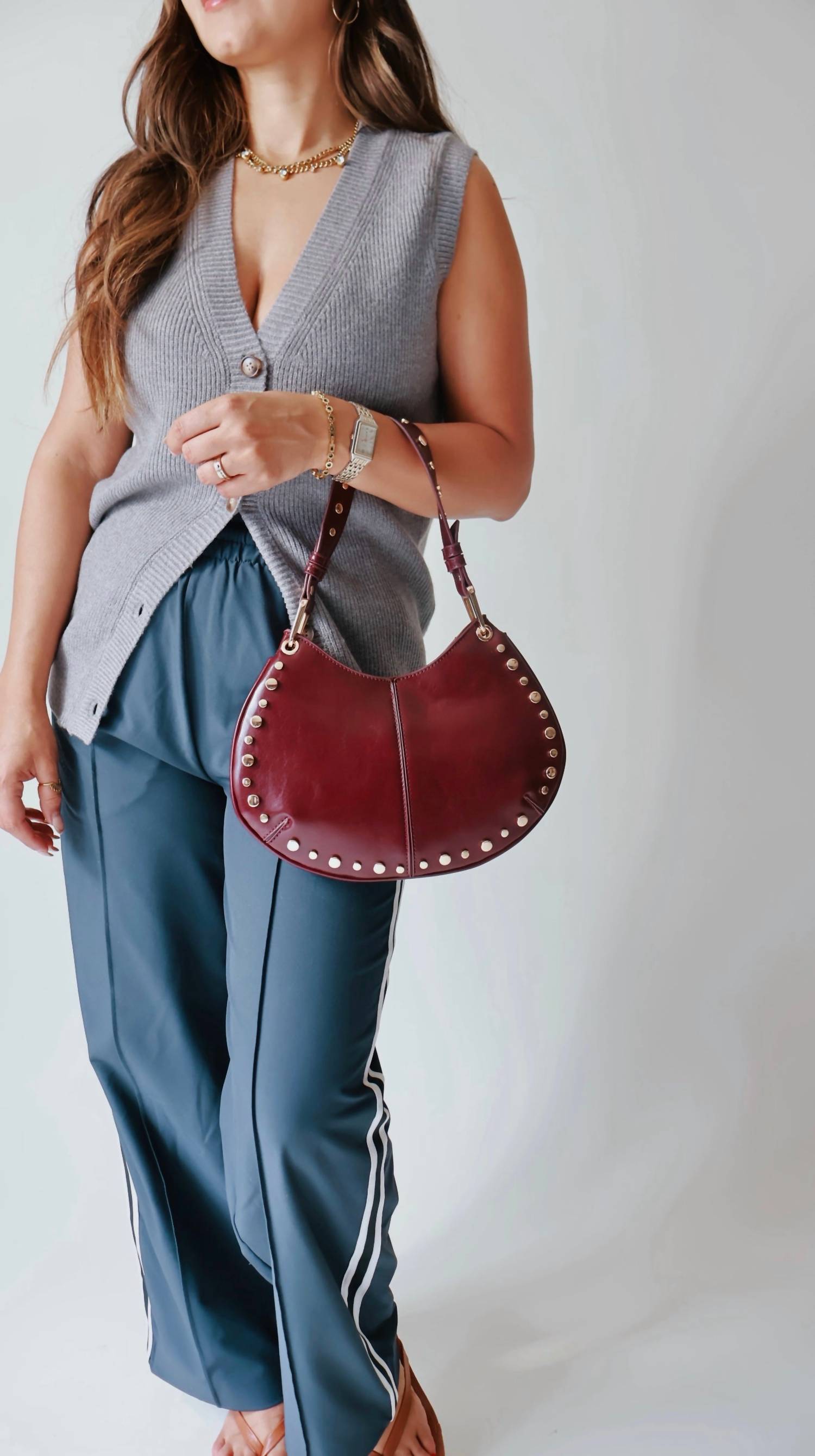 Mimosa V-Neck Sweater Vest in heather gray - women's cardigan - alternate view