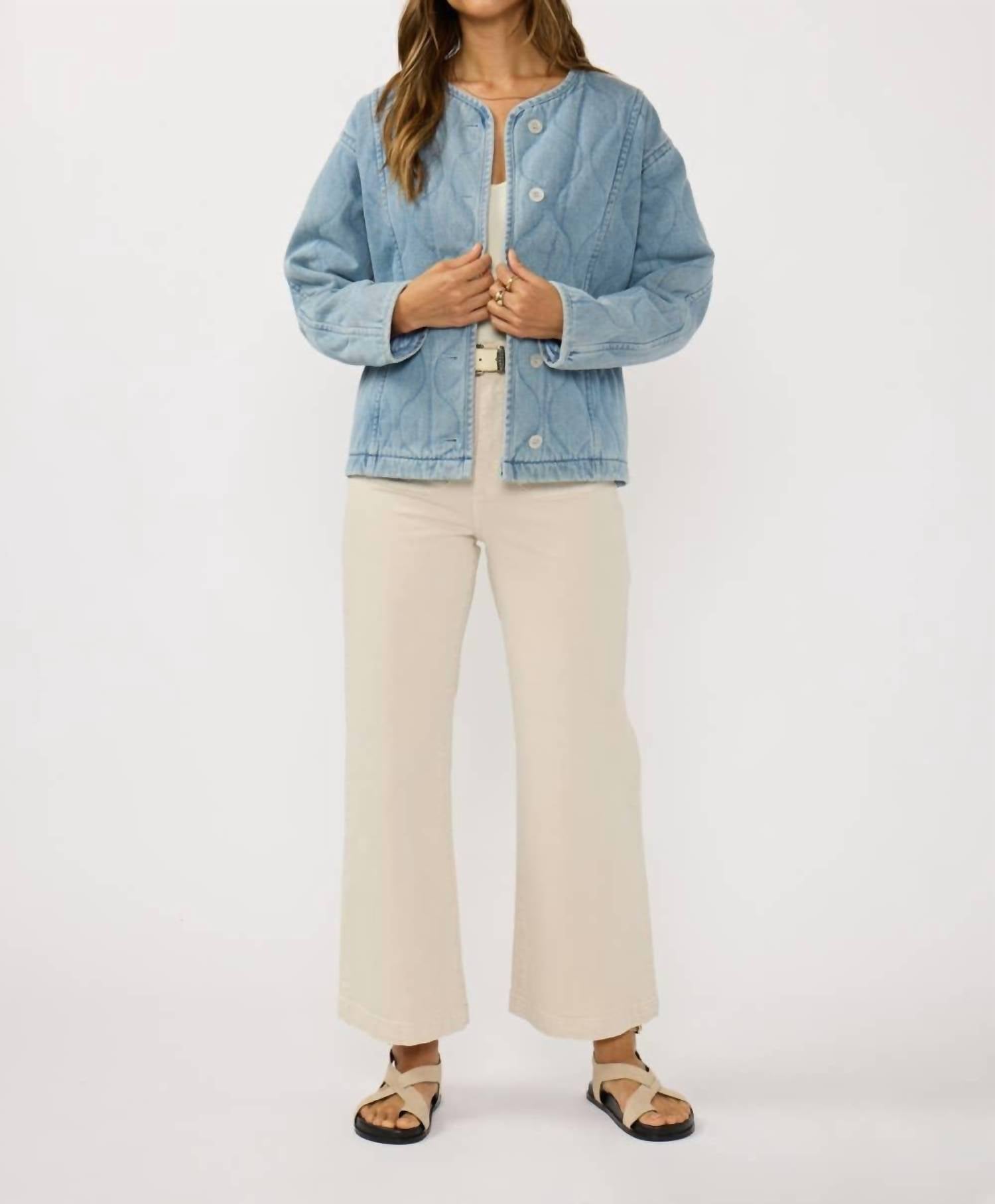 LOVESTITCH Quilted Denim Jacket With Pockets in blue - women's jacket - view 5