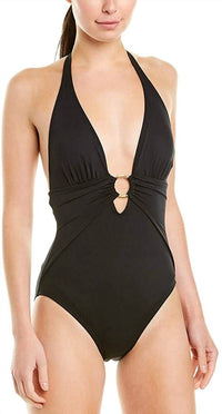Carmen Marc Valvo - Sash Waist Halter One Piece Swimsuit