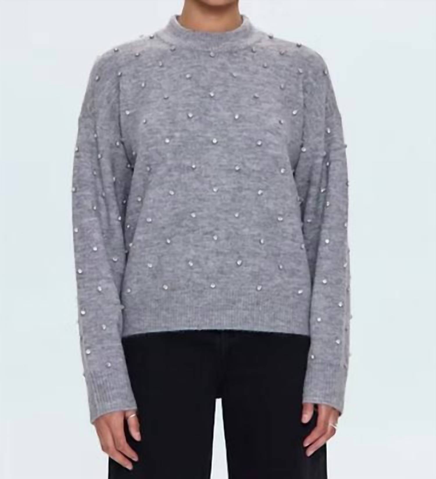 PISTOLA Aura Rhinestone Crewneck Sweater in charcoal diamonte - women's sweater
