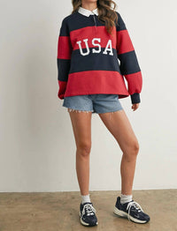 Golden - Isadora Striped Collared Long Sleeve Top