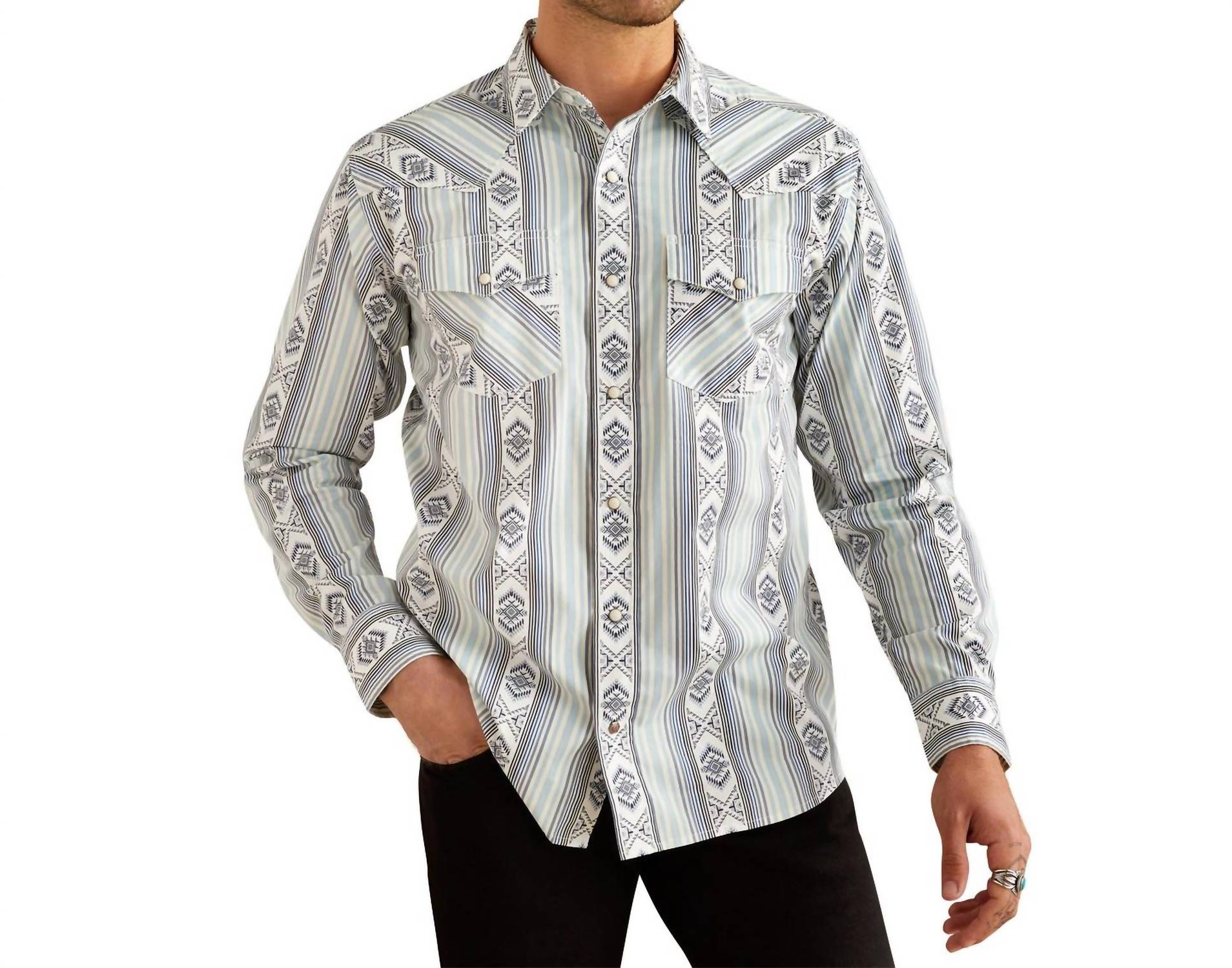ARIAT Men's Heller Retro Snap Long Sleeve Shirt in blue - men's shirt