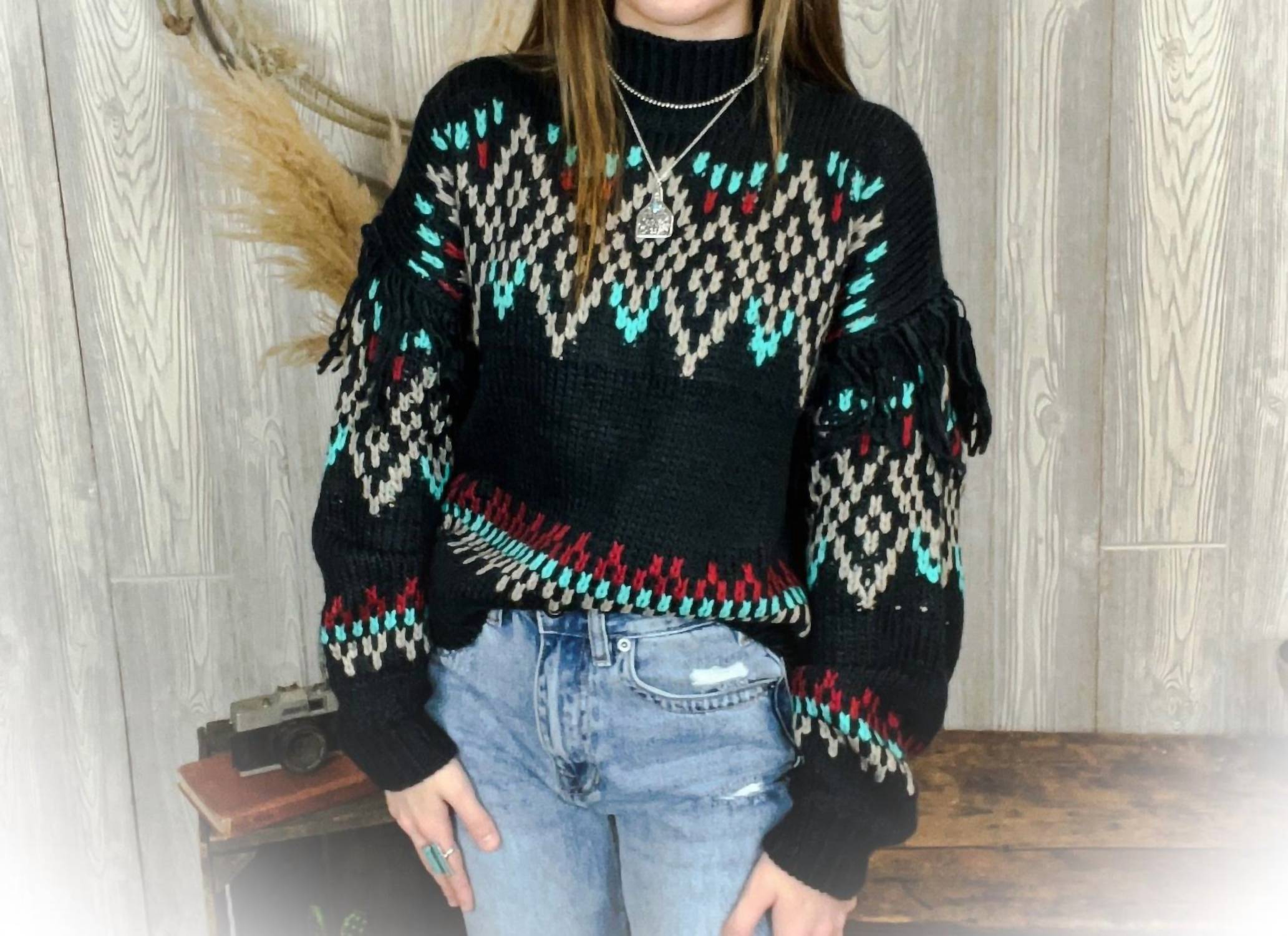 Panhandle - Women's Turtleneck Sweater With Fringe