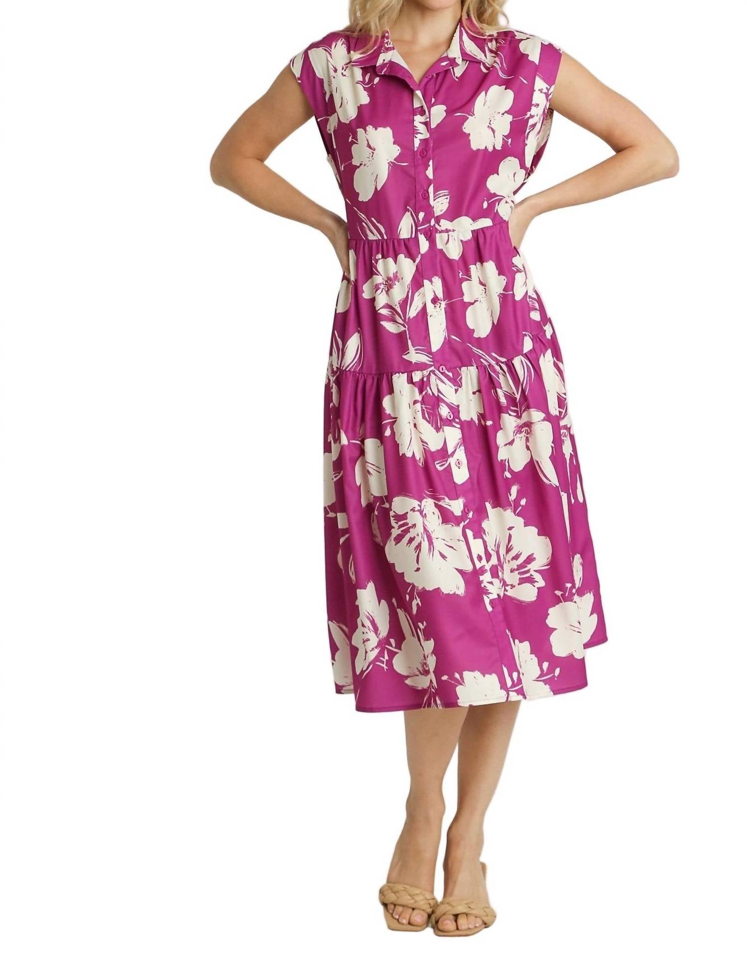 Umgee - Floral Collared Midi Dress