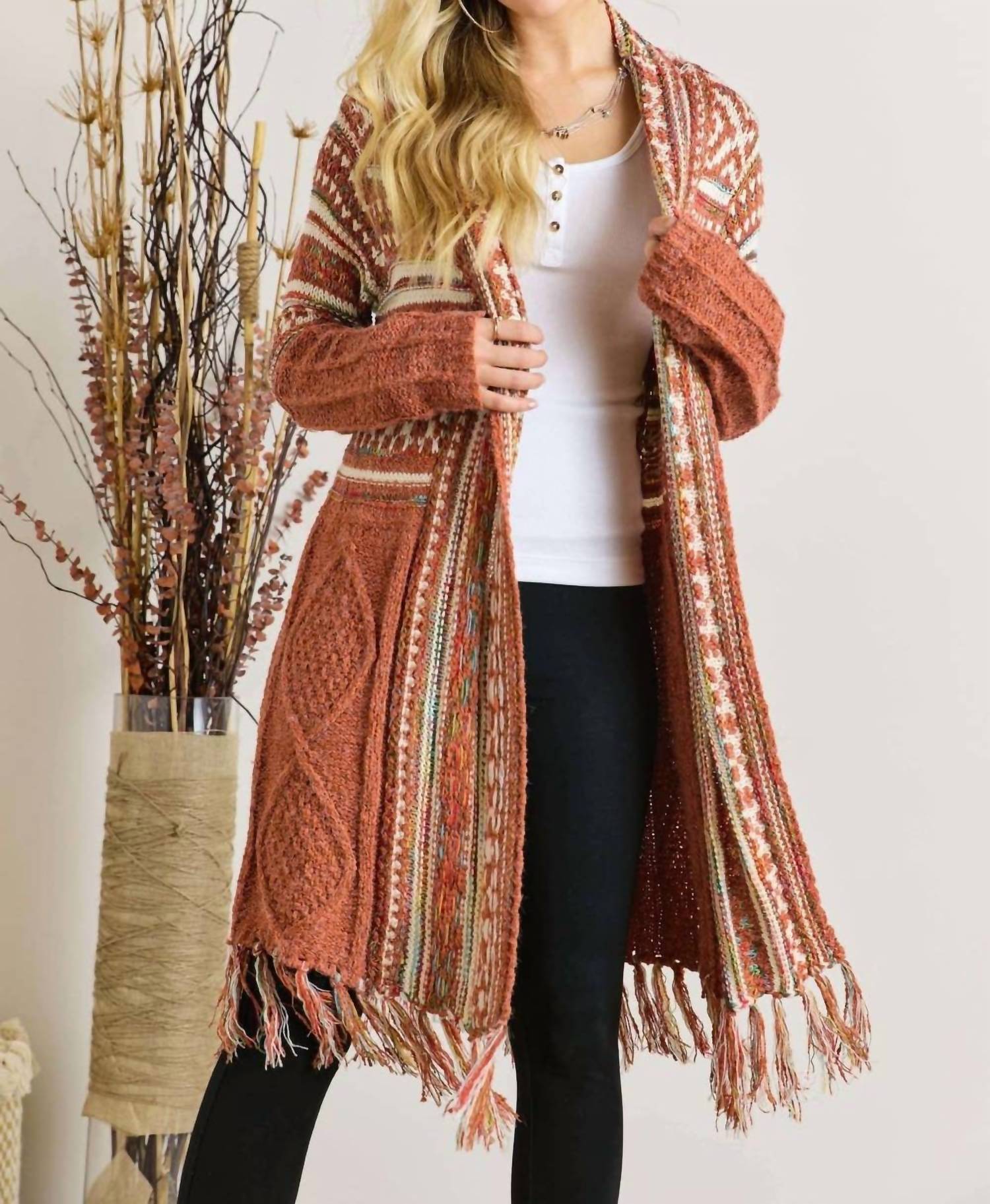 Adora - Maya Fringe Hem Aztec Cardigan