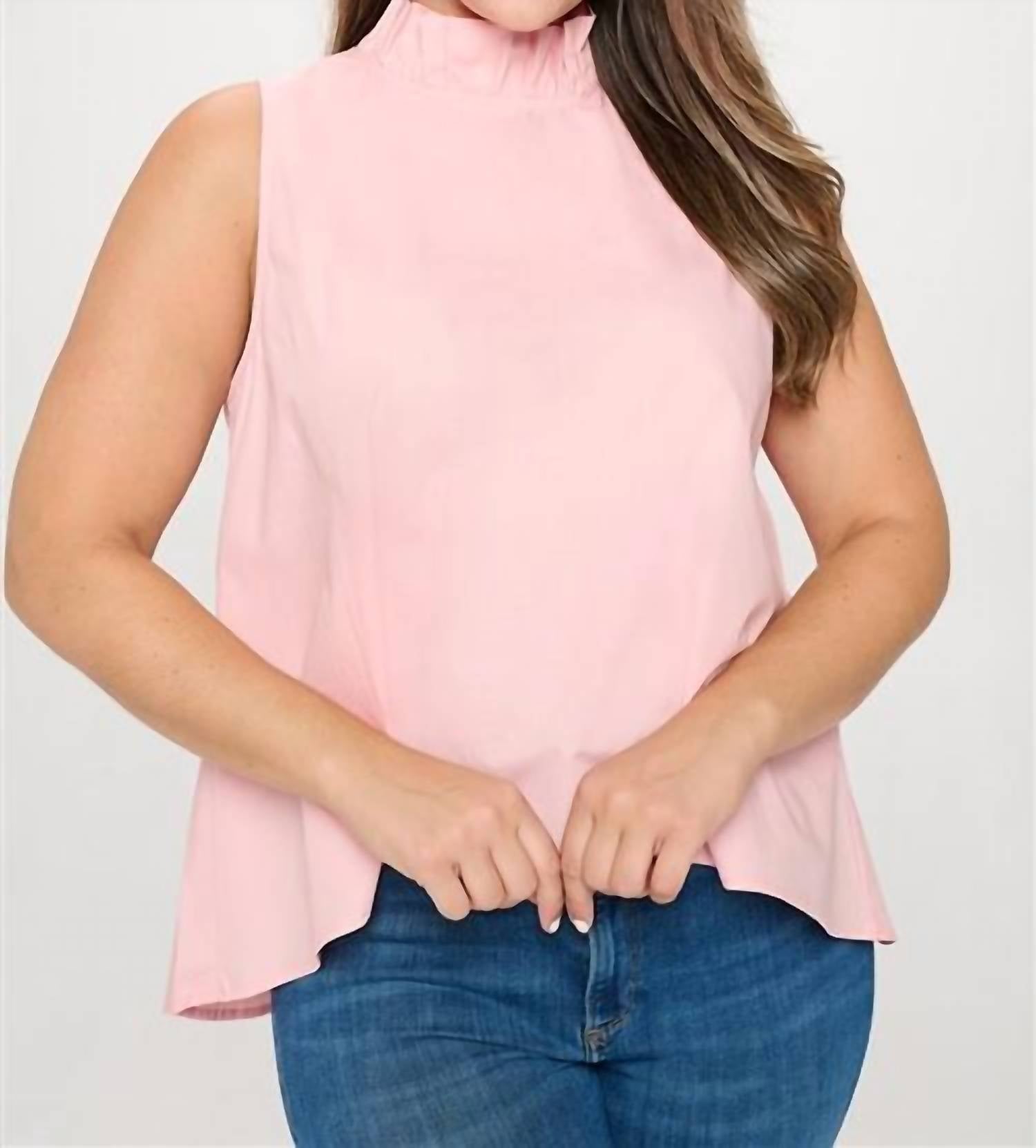 Mazik - Sleeveless Ruffle Neck Solid Top - Plus