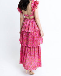 Karlie - Floral Satin Ruffle Maxi Dress
