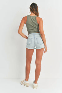 Just Black Denim - Light Distressed Denim High Waisted Short