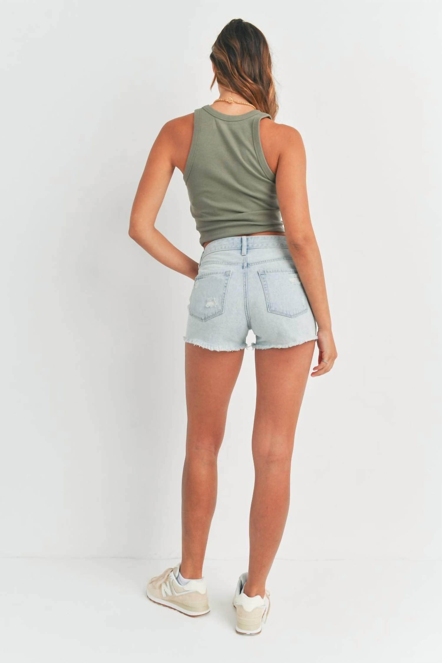 Just Black Denim - Light Distressed Denim High Waisted Short