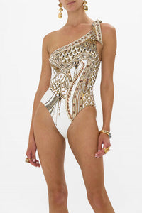 Camilla - One Shoulder Tie One Piece With Trim