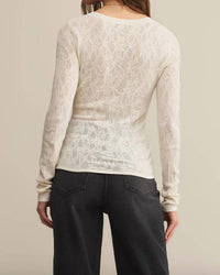 Z Supply Tibi Lace Mesh Sweater in cream - women's sweater - detail view
