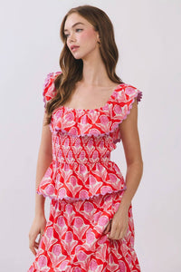 Tcec - Penelope Floral Print Smocked Ruffle Top