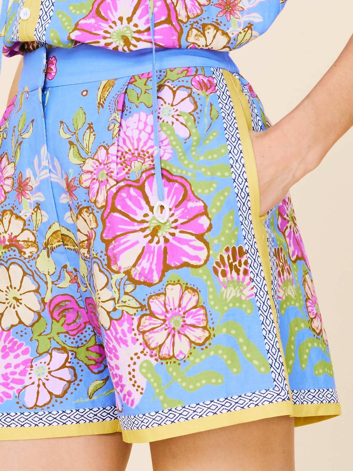 Skies Are Blue - High Waist Floral Print Shorts