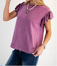 Easel - Wing Sleeves Cotton Slub Mineral Washed Knit Top