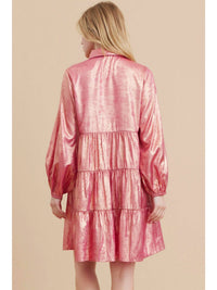 Jodifl Metallic Babydoll Dress in hot pink - women's dress - detail view