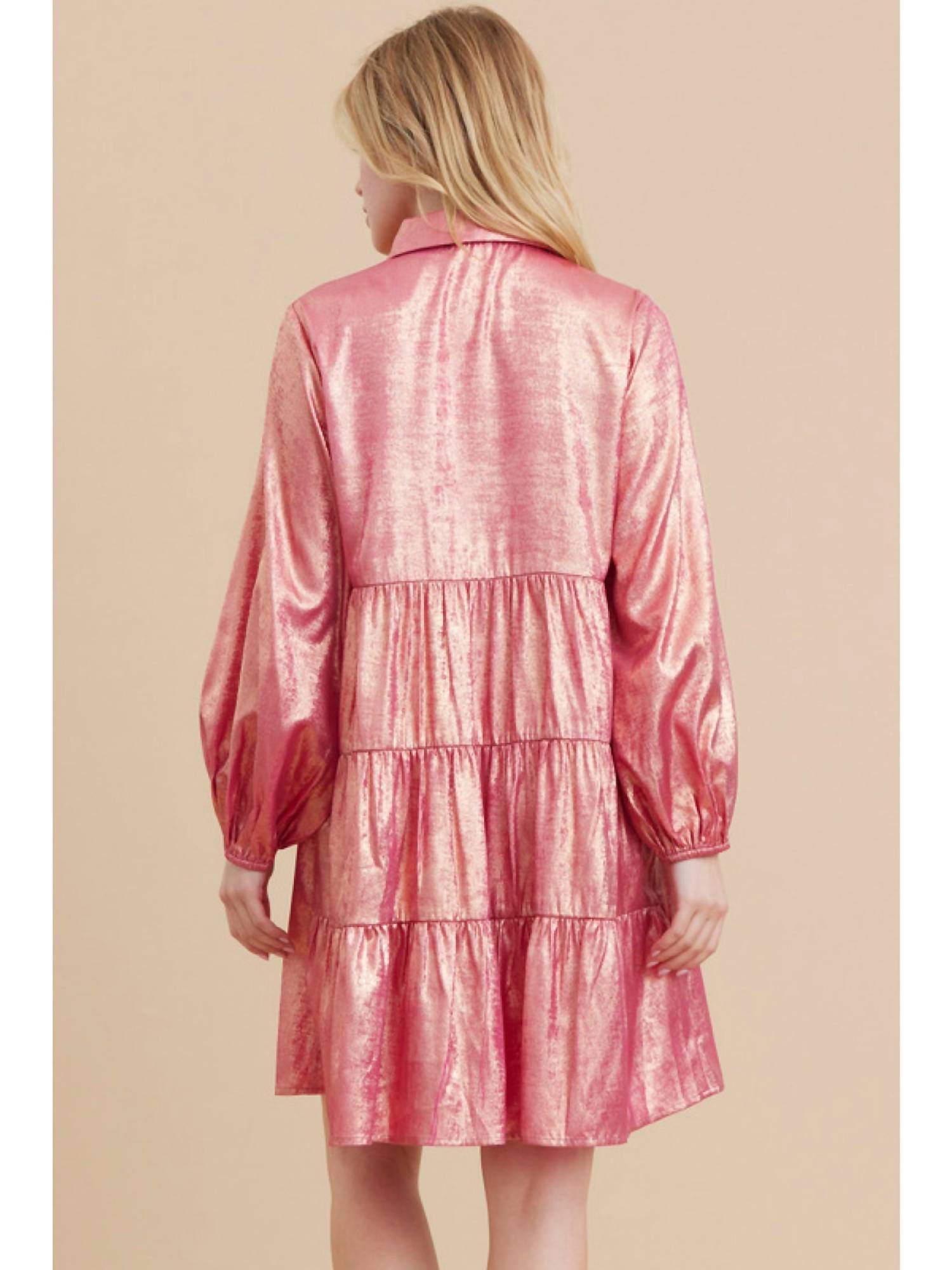 Jodifl Metallic Babydoll Dress in hot pink - women's dress - detail view