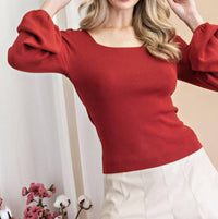 Ee:Some - Penny Puff Sleeve Back Tie Sweater Top