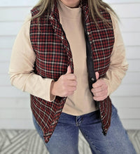 Staccato - Check Plaid Zip Up Snap Puff Vest