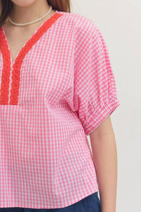Entro - Gingham Puff Sleeve Top