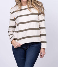 TANYA TAYLOR Berk Long Sleeve Top in cream fern wide stripe - women's long sleeve top