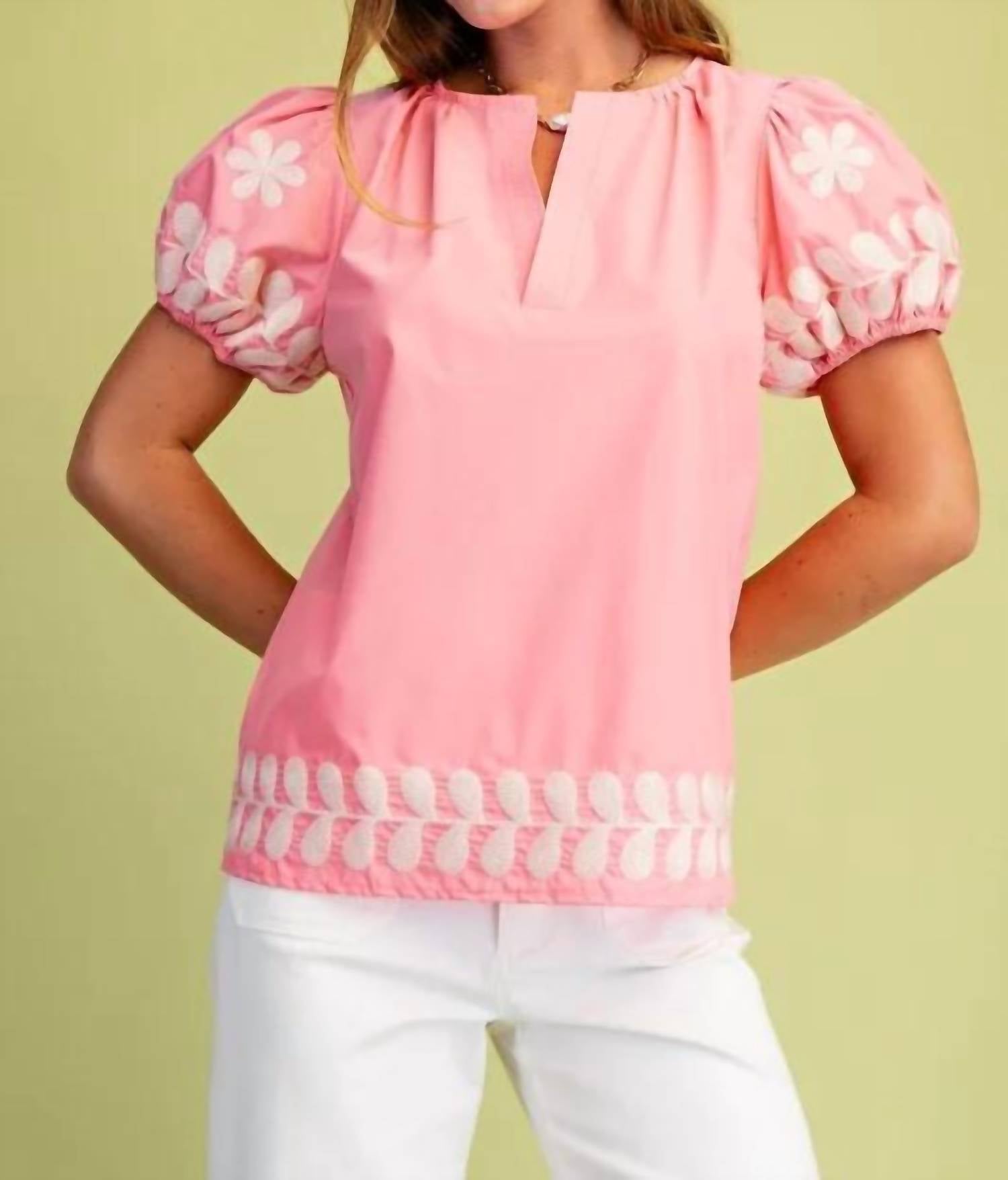 Gigio - Short Puff Sleeve V-neck Top