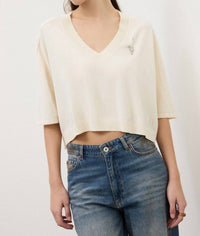Ottod'ame V Neck Sweater in latte - women's sweater - alternate view