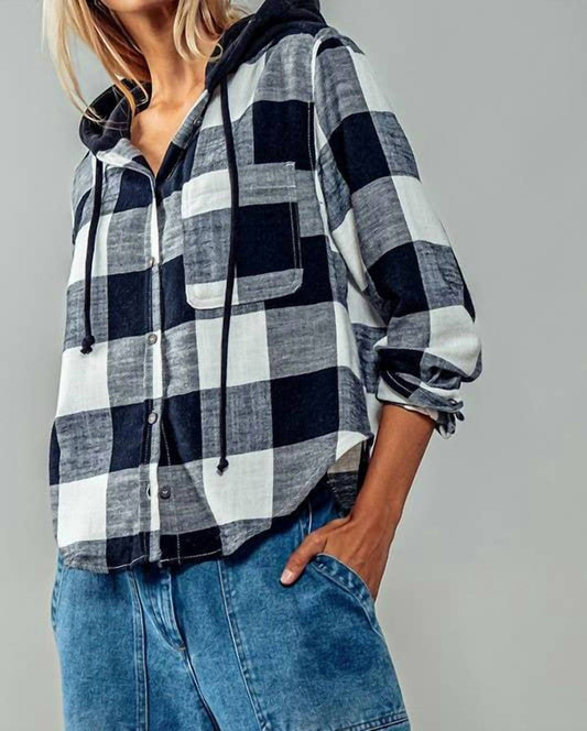 Love Tree - Gingham Shacket With Hood