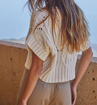 By Together - Knit Sweater Crochet Round Neck Short Sleeve Top