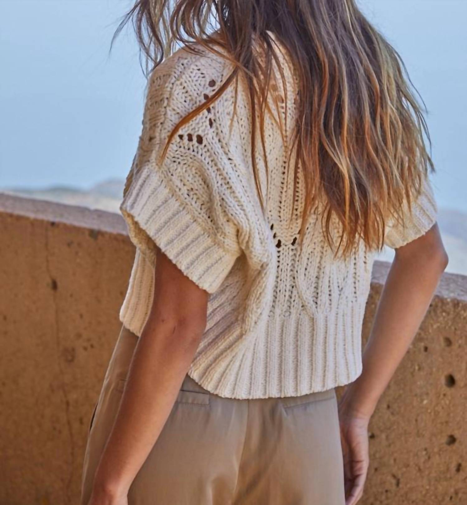 By Together - Knit Sweater Crochet Round Neck Short Sleeve Top