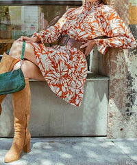 Kori - High Neck Printed Mini Dress with Long Sleeves