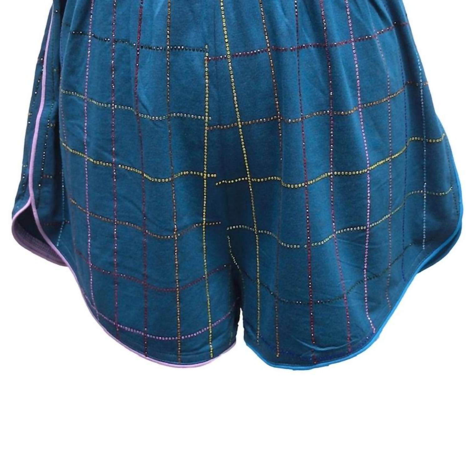 QUEEN OF SPARKLES Rhinestone Plaid Pajamas Set in teal - women's sleepwear - alternate view