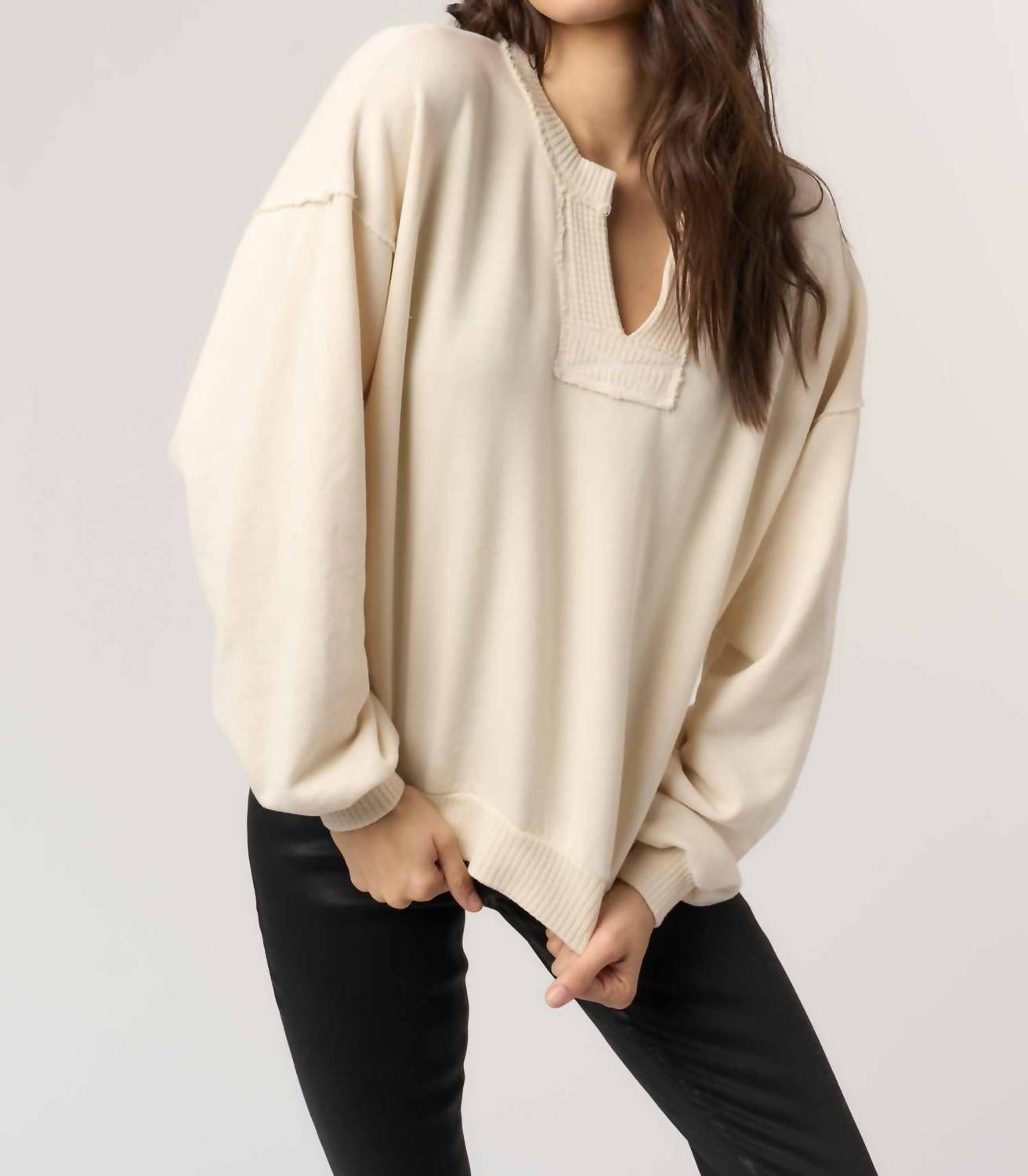 PROJECT SOCIAL T Tahlia Notch Neck Sweatshirt in cream - women's top