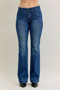 Judy Blue Mid-rise Trouser Bootcut Pant in dark denim - women's jeans