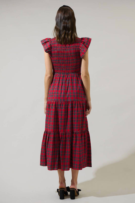 Sugarlips - Yuletide Plaid Smocked Tiered Midi Dress