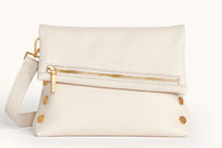 Hammitt Women's Leather Clutch Vip Medium Crossbody Bag in calla lily white brushed gold - women's bag - detail view