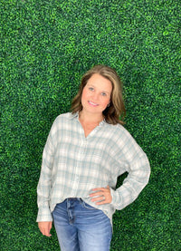 Flags & Anthem Leetonia Boyfriend Shirt in sage white - women's shirt - alternate view