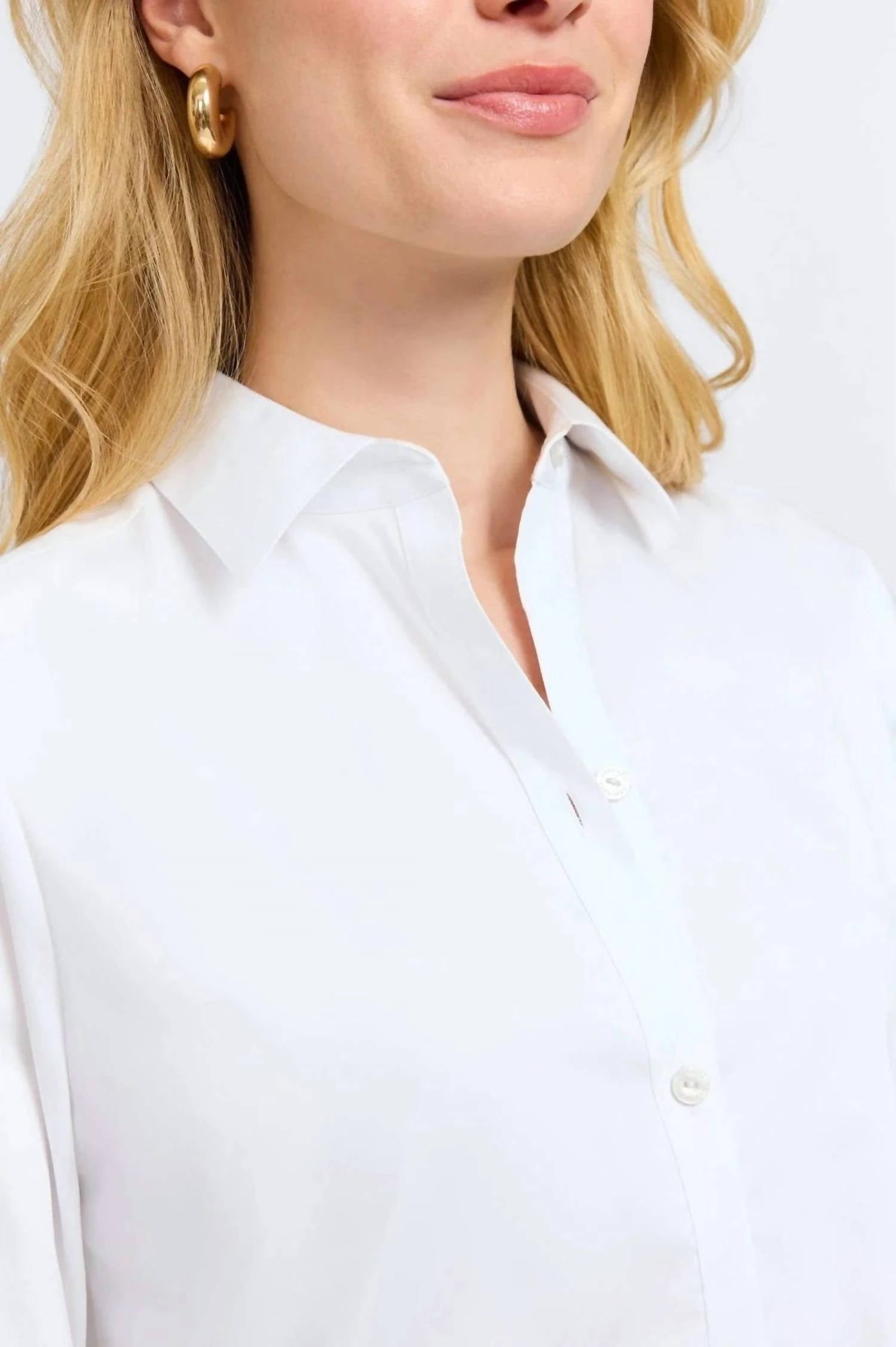 Foxcroft Scarlett Stretch Matte Sateen Long Sleeve Shirt in white - women's shirt - detail view